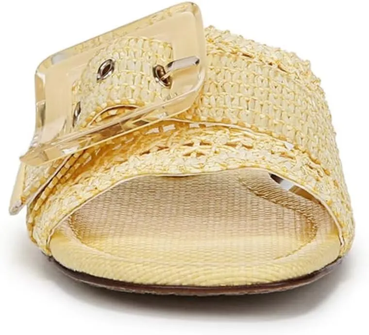 Agodor Raffia Flat Sandals For Women,Open Toe Beach Slide Sandals For Women Slingback Slip On Buckle Straw Woven Flats