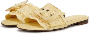Agodor Raffia Flat Sandals For Women,Open Toe Beach Slide Sandals For Women Slingback Slip On Buckle Straw Woven Flats