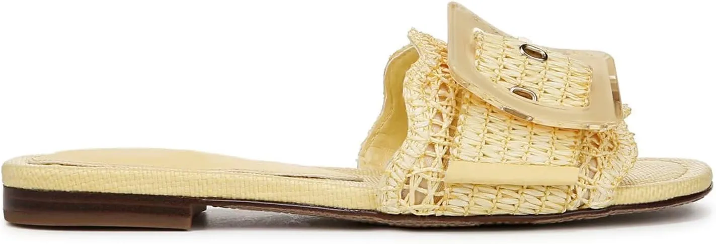 Agodor Raffia Flat Sandals For Women,Open Toe Beach Slide Sandals For Women Slingback Slip On Buckle Straw Woven Flats