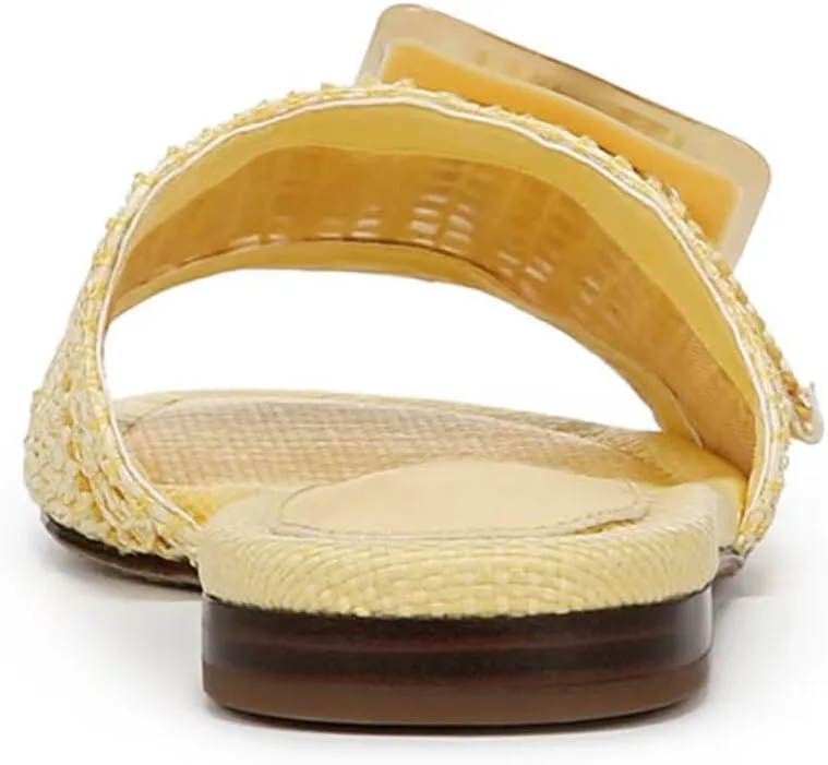 Agodor Raffia Flat Sandals For Women,Open Toe Beach Slide Sandals For Women Slingback Slip On Buckle Straw Woven Flats