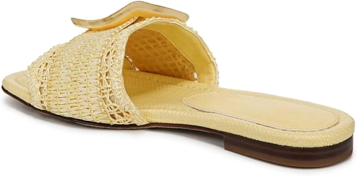 Agodor Raffia Flat Sandals For Women,Open Toe Beach Slide Sandals For Women Slingback Slip On Buckle Straw Woven Flats