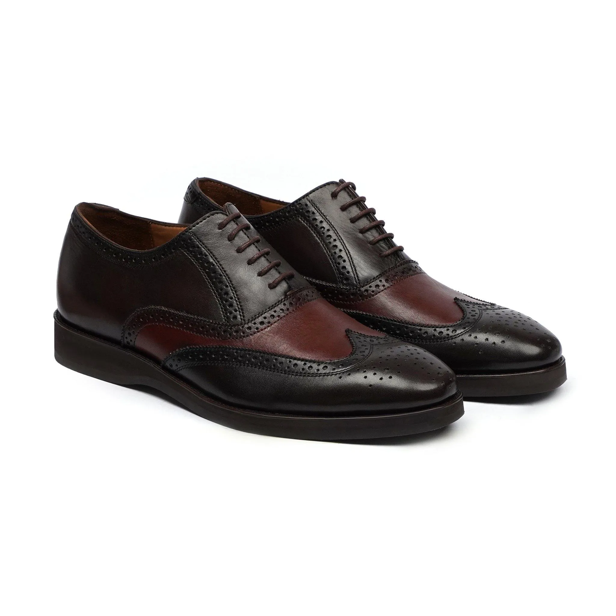 Amberg - Men's Dark Brown and Oxblood Calf Leather Oxford Shoe