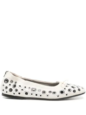 Amy Eyelet Zip Ballet Flats in Butter