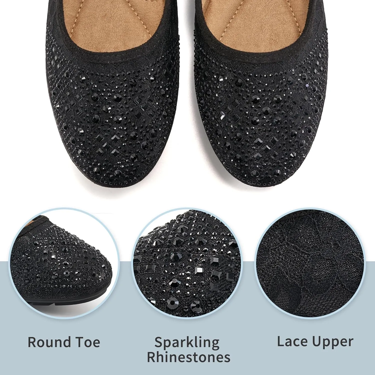 Ballet Flats for Women Dressy : Comfortable Dress Rhinestone Lace Wedding Flat for 2025 - Ladies Slip On Walking Office Shoes
