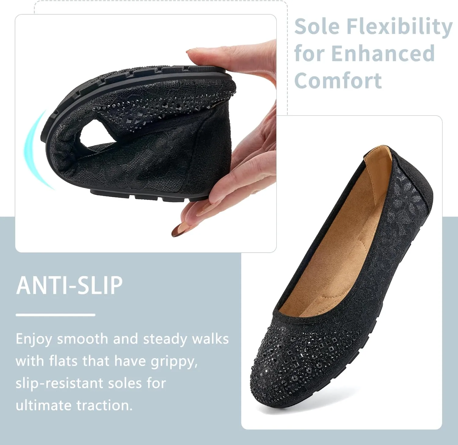 Ballet Flats for Women Dressy : Comfortable Dress Rhinestone Lace Wedding Flat for 2025 - Ladies Slip On Walking Office Shoes