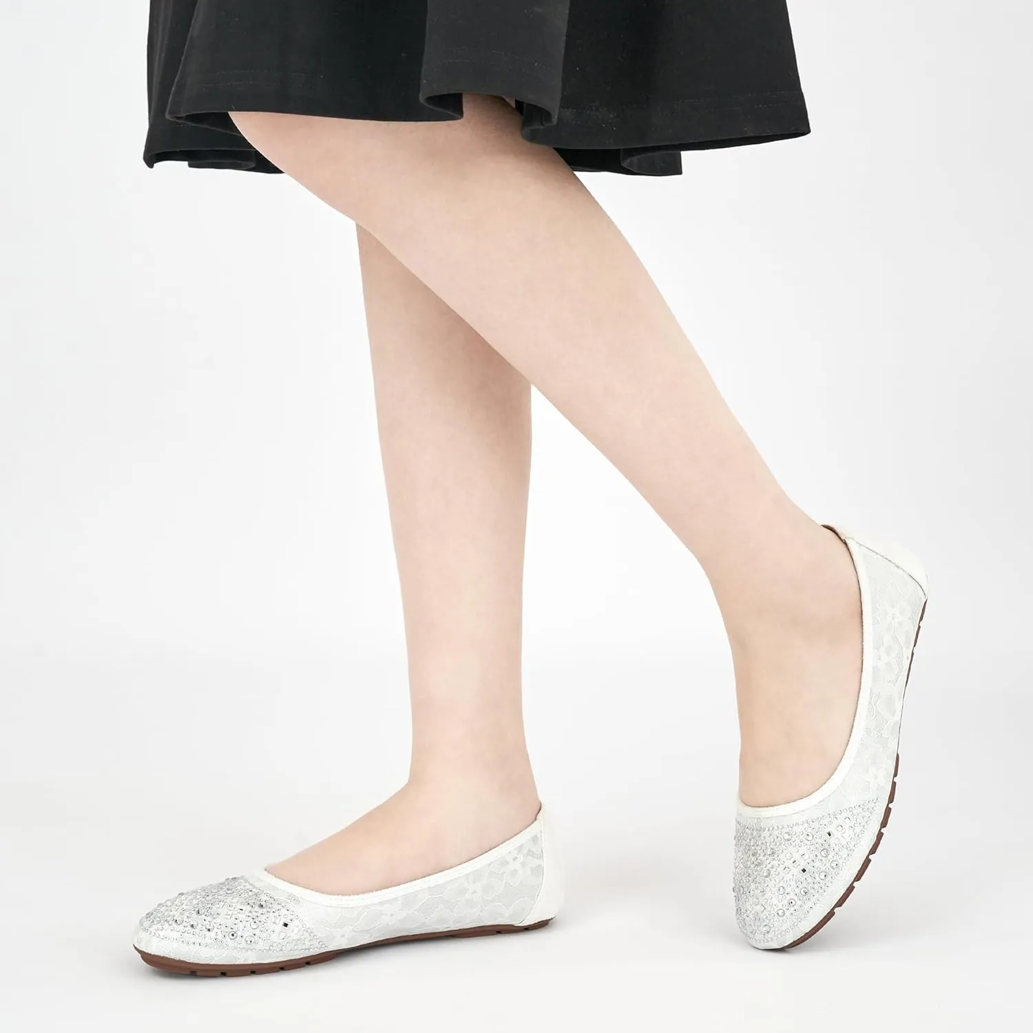 Ballet Flats for Women Dressy : Comfortable Dress Rhinestone Lace Wedding Flat for 2025 - Ladies Slip On Walking Office Shoes