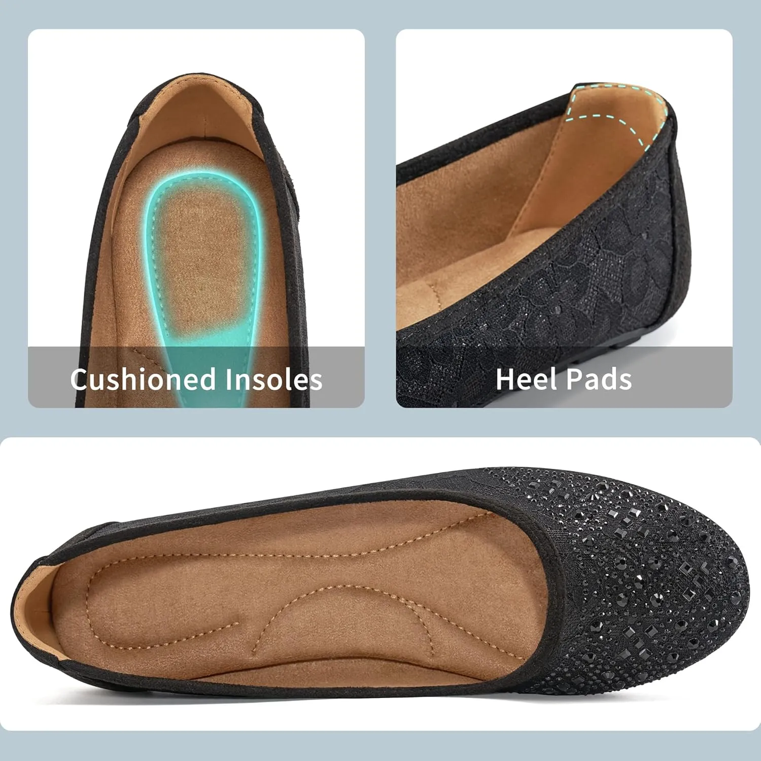 Ballet Flats for Women Dressy : Comfortable Dress Rhinestone Lace Wedding Flat for 2025 - Ladies Slip On Walking Office Shoes