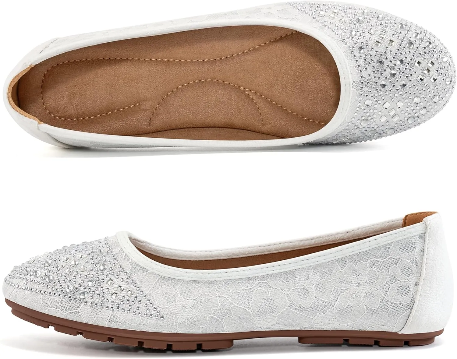 Ballet Flats for Women Dressy : Comfortable Dress Rhinestone Lace Wedding Flat for 2025 - Ladies Slip On Walking Office Shoes