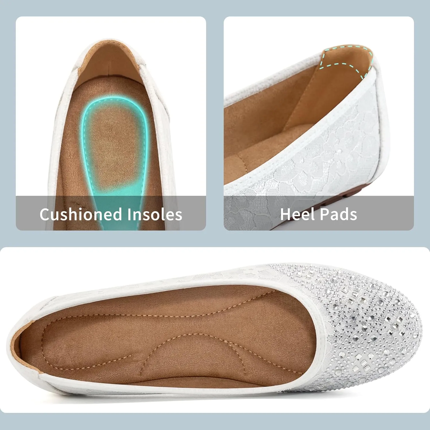 Ballet Flats for Women Dressy : Comfortable Dress Rhinestone Lace Wedding Flat for 2025 - Ladies Slip On Walking Office Shoes