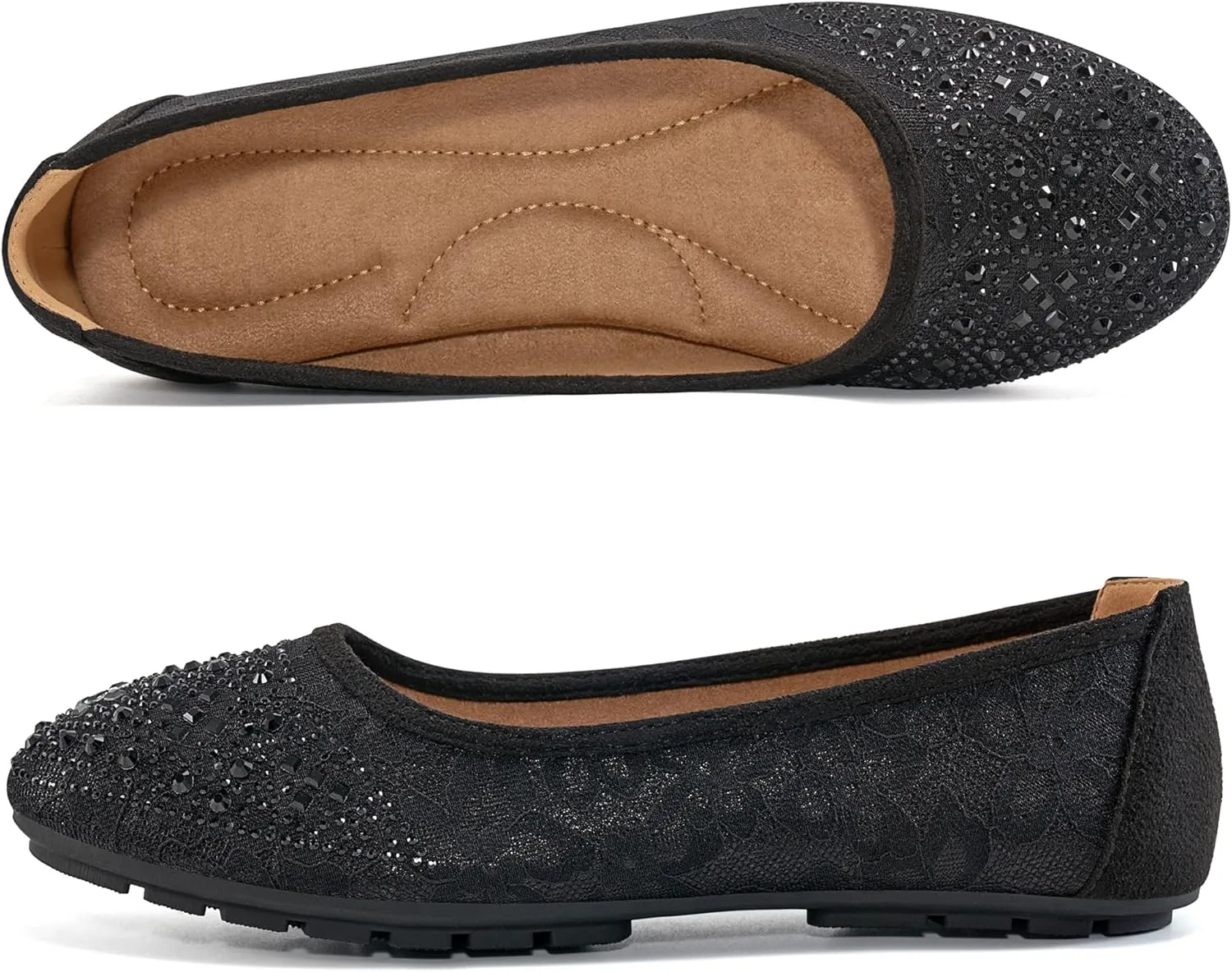 Ballet Flats for Women Dressy : Comfortable Dress Rhinestone Lace Wedding Flat for 2025 - Ladies Slip On Walking Office Shoes