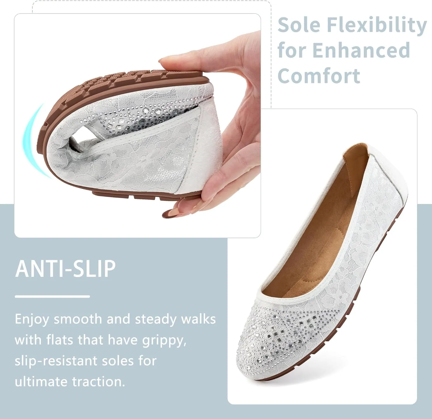 Ballet Flats for Women Dressy : Comfortable Dress Rhinestone Lace Wedding Flat for 2025 - Ladies Slip On Walking Office Shoes