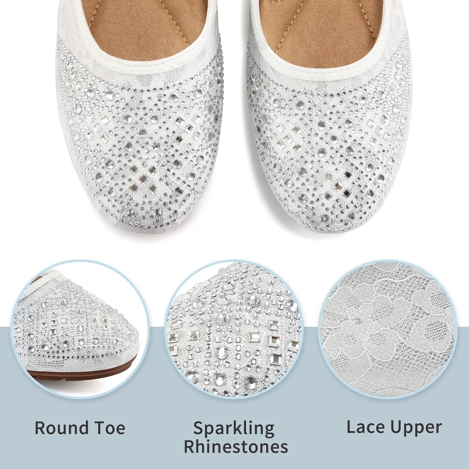 Ballet Flats for Women Dressy : Comfortable Dress Rhinestone Lace Wedding Flat for 2025 - Ladies Slip On Walking Office Shoes