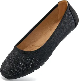 Ballet Flats for Women Dressy : Comfortable Dress Rhinestone Lace Wedding Flat for 2025 - Ladies Slip On Walking Office Shoes