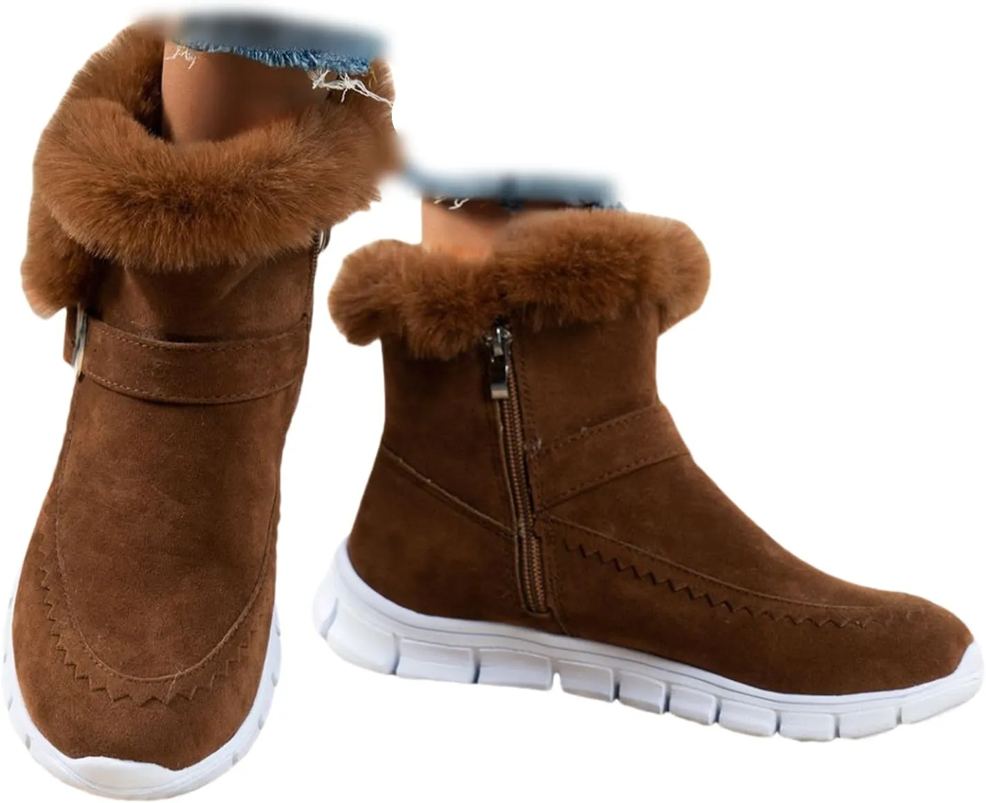 Boots For Women Ankle Booties With Fur Lined Warm Snow Winter Boots Casual Fashion Comfortable Slip On Loafers Shoes