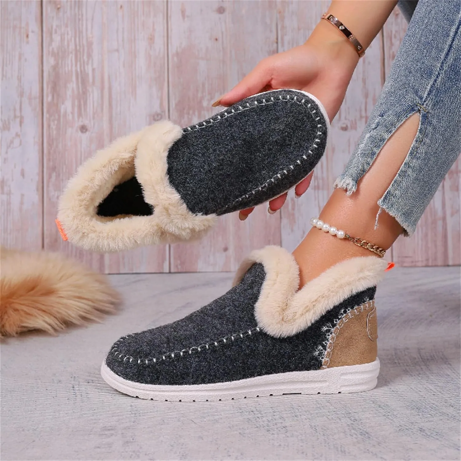 Boots For Women Ankle Booties With Fur Lined Warm Winter Snow Boots Casual Fashion Trendy Comfortable Loafers Shoes