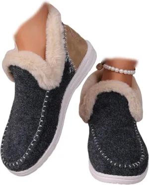 Boots For Women Ankle Booties With Fur Lined Warm Winter Snow Boots Casual Fashion Trendy Comfortable Loafers Shoes