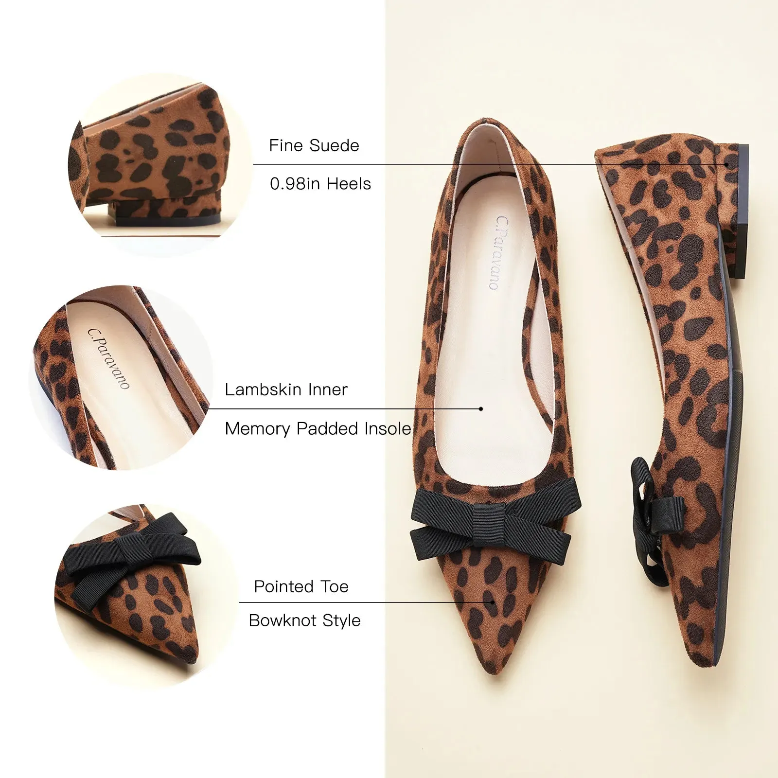 Bowknot Suede Flats (Aida) Leopard