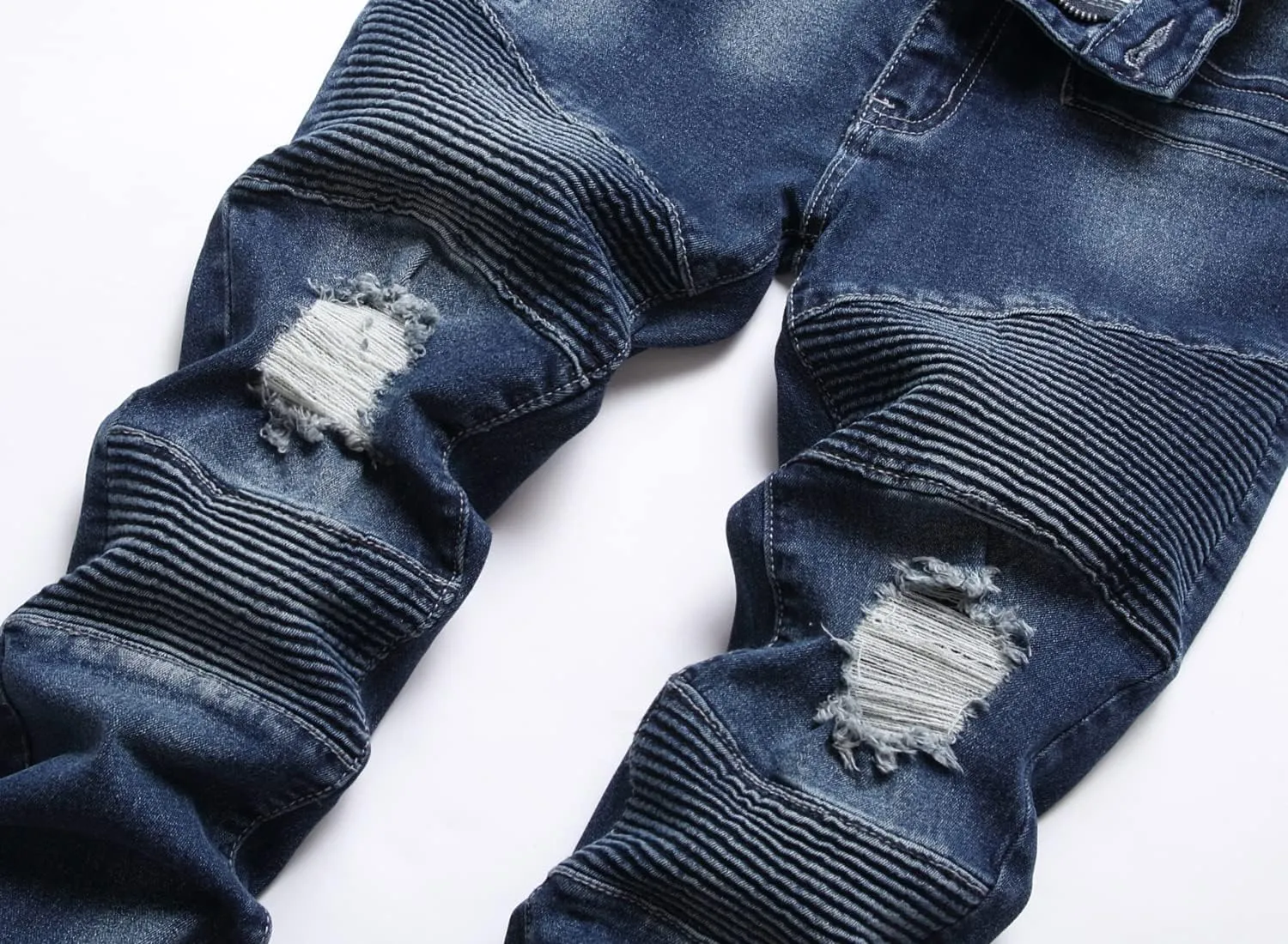 Boy's Biker Skinny Fit Ripped Destroyed Distressed Stretch Stylish Fashion Moto Denim Jeans Pants
