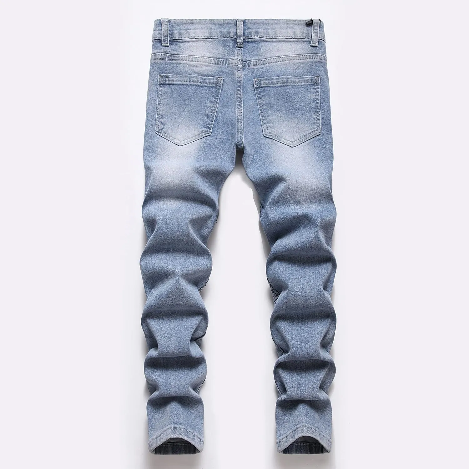 Boy's Biker Skinny Fit Ripped Destroyed Distressed Stretch Stylish Fashion Moto Denim Jeans Pants