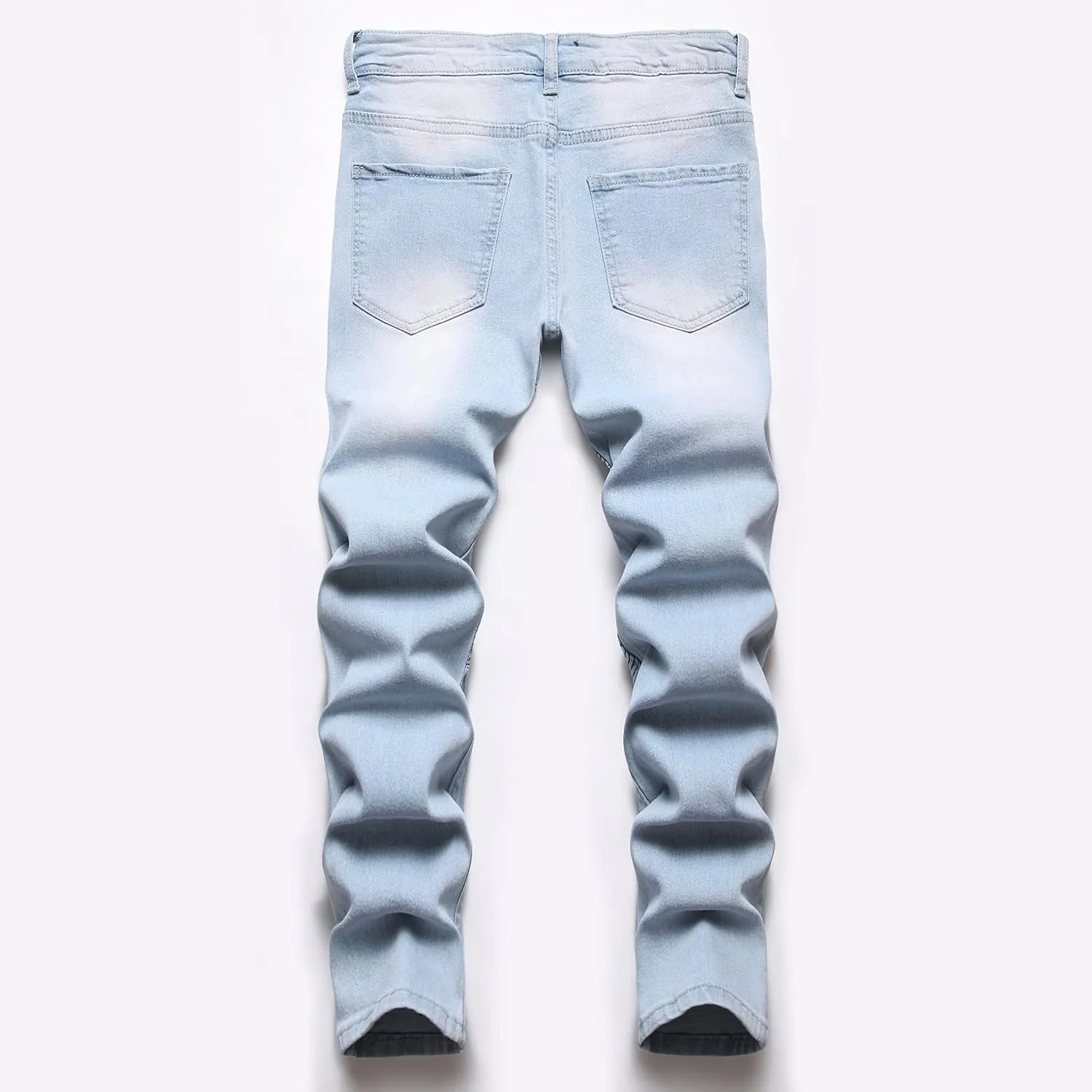 Boy's Biker Skinny Fit Ripped Destroyed Distressed Stretch Stylish Fashion Moto Denim Jeans Pants