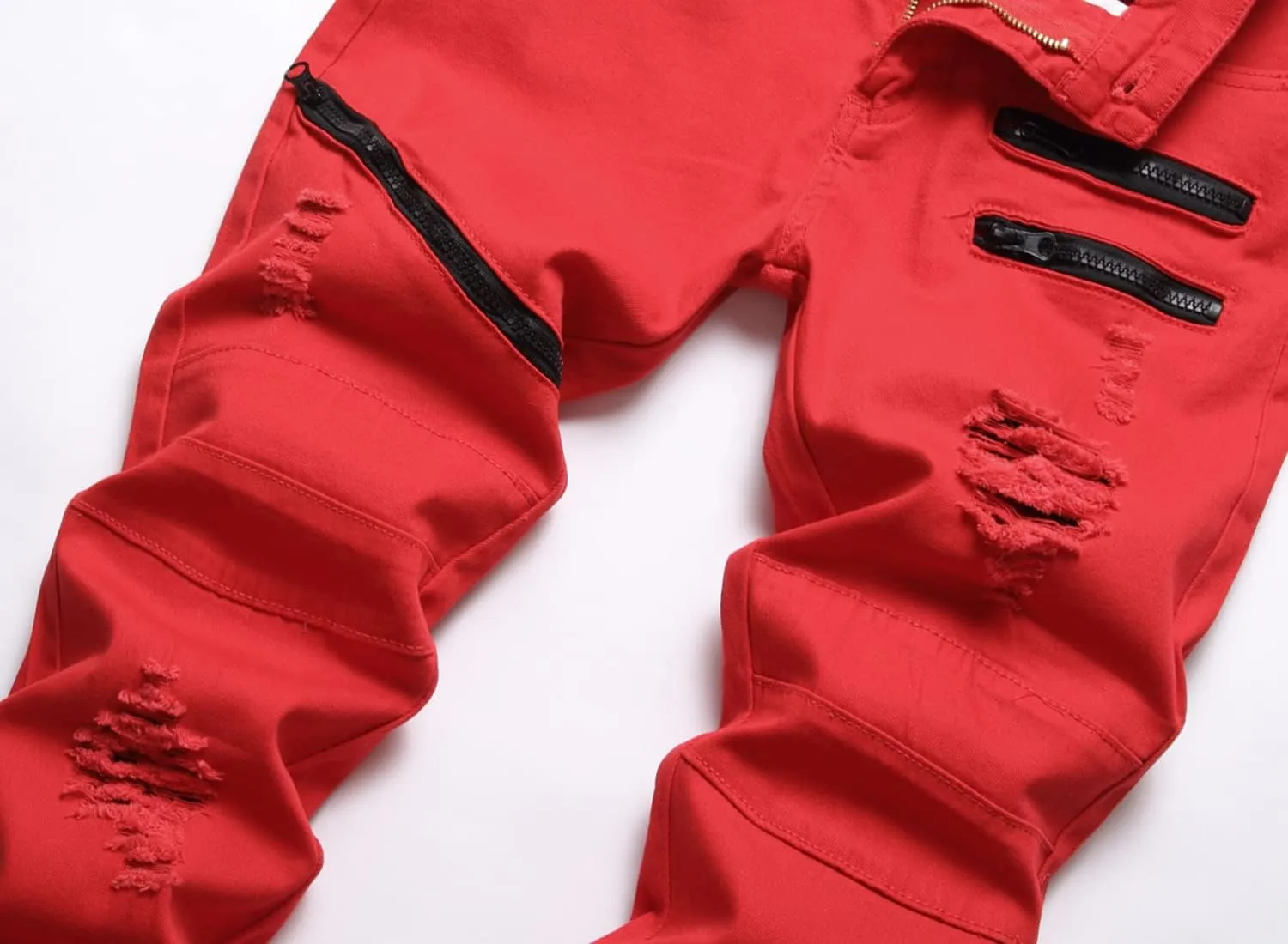 Boy's Stylish Moto Biker Ripped Distressed Skinny Fit Stretch Fashion Denim Jeans