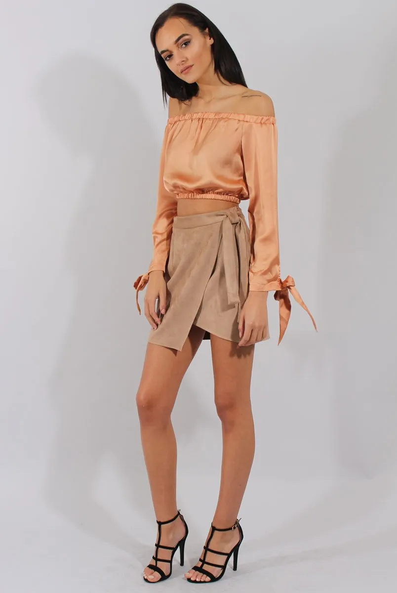 Camel Suede Wrap Around Skirt - Emory