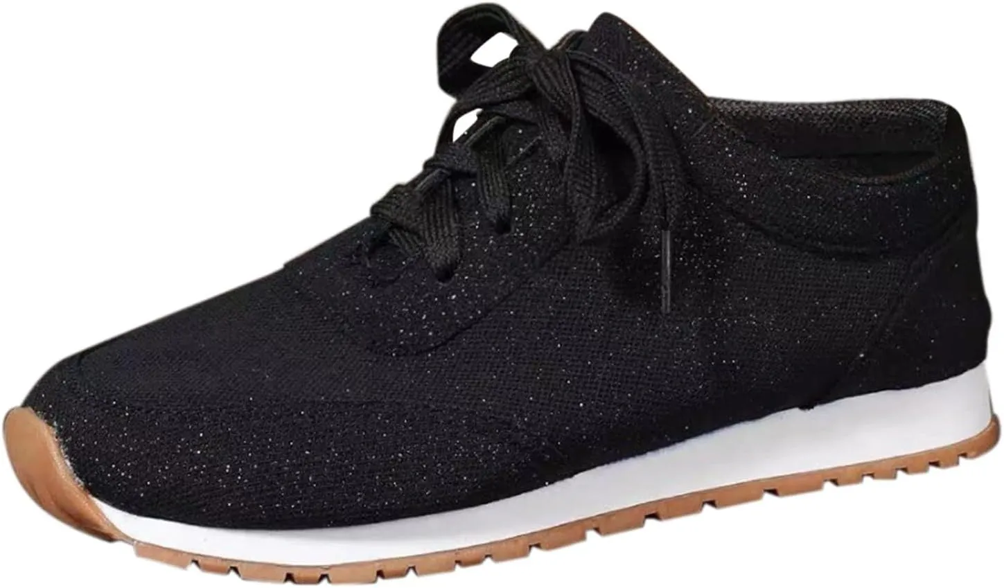 Comfortable Walking Shoes Women Solid Color Lace Up Round Toe Flat Athletic Sneakers Casual Lightweigh Running Shoes