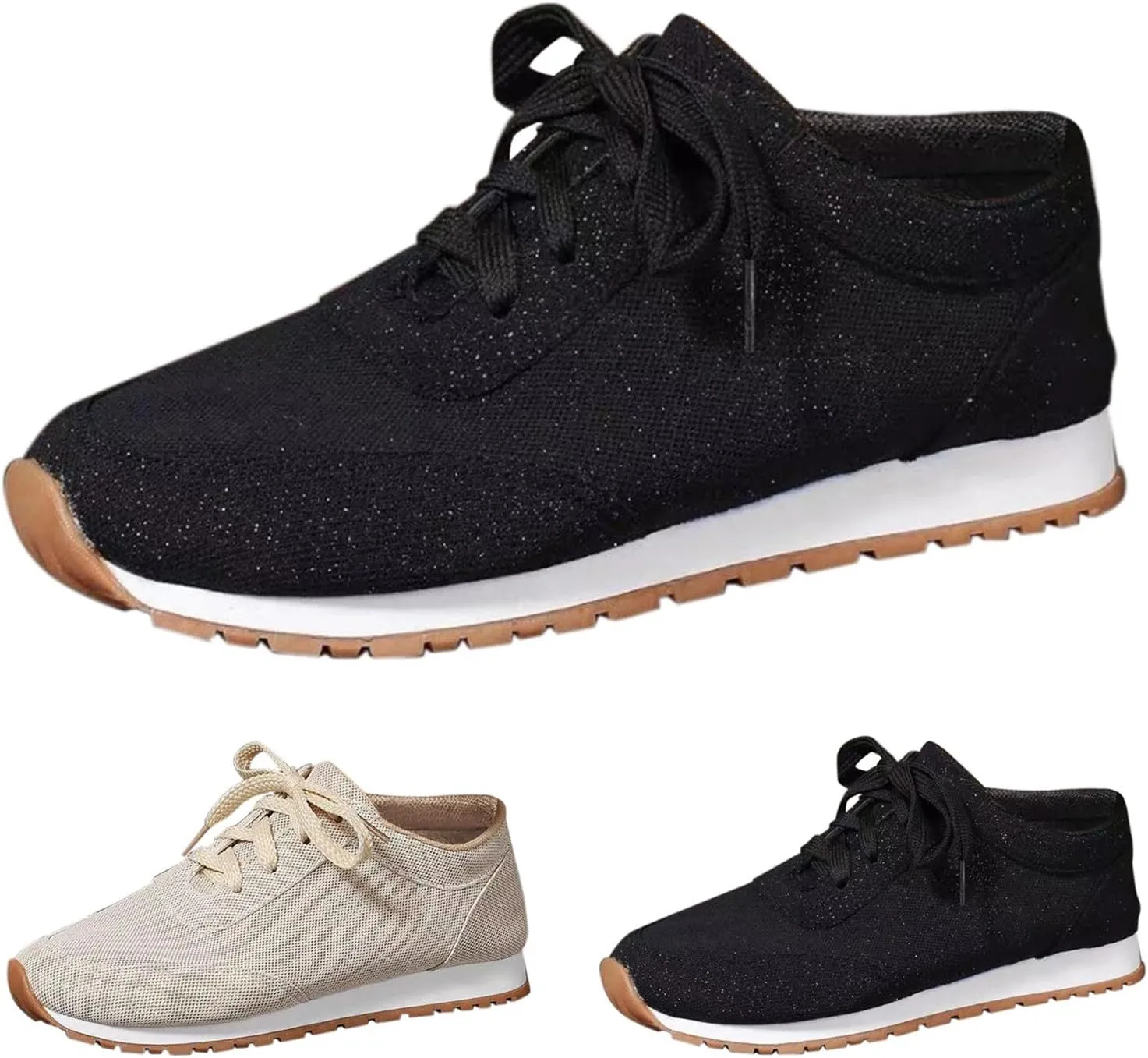 Comfortable Walking Shoes Women Solid Color Lace Up Round Toe Flat Athletic Sneakers Casual Lightweigh Running Shoes