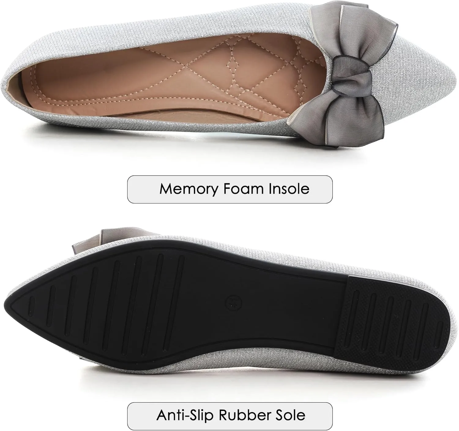 Dear Time Women's Bow Ballets Pointy Toe PU Leather Flats Shoes Slip-ons Casual Comfortable Loafers Walking Shoes for Women