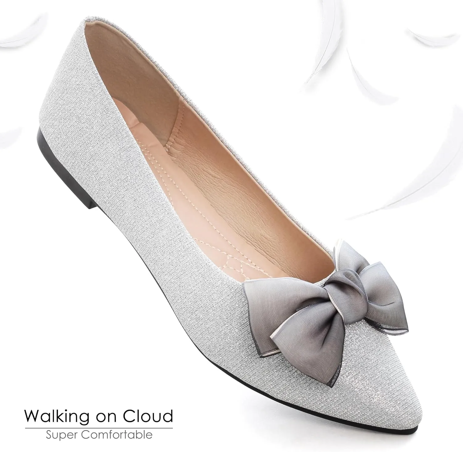 Dear Time Women's Bow Ballets Pointy Toe PU Leather Flats Shoes Slip-ons Casual Comfortable Loafers Walking Shoes for Women