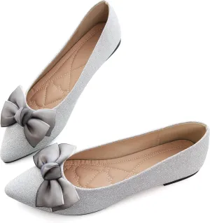 Dear Time Women's Bow Ballets Pointy Toe PU Leather Flats Shoes Slip-ons Casual Comfortable Loafers Walking Shoes for Women