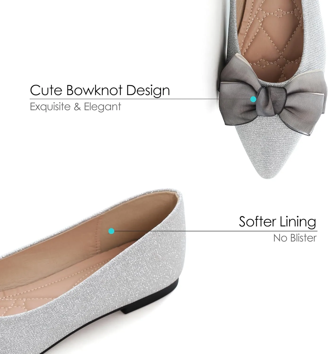 Dear Time Women's Bow Ballets Pointy Toe PU Leather Flats Shoes Slip-ons Casual Comfortable Loafers Walking Shoes for Women