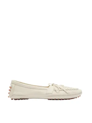 Driver Moccasin in Ecru Embroidered Leather