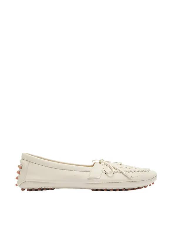 Driver Moccasin in Ecru Embroidered Leather