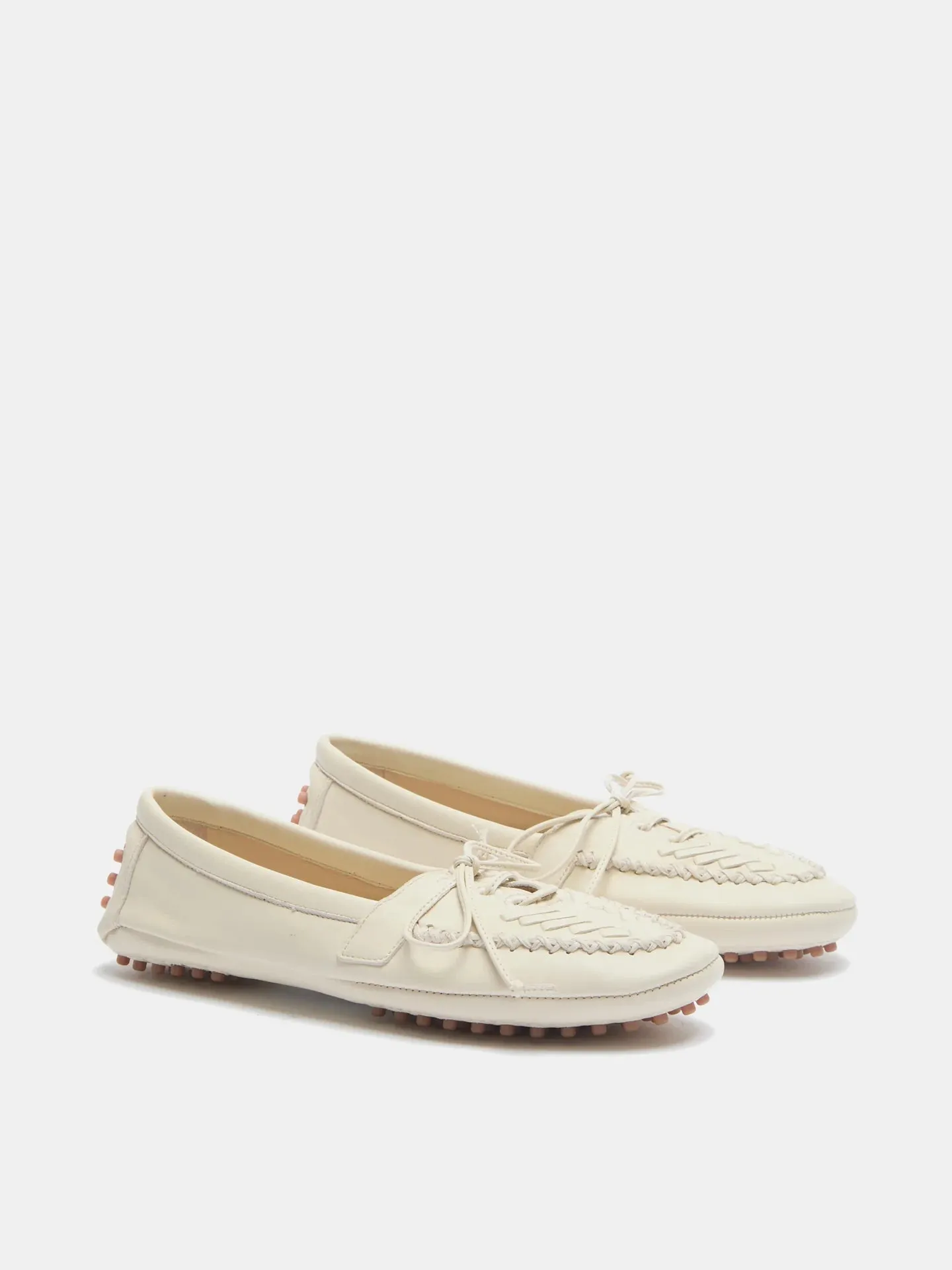 Driver Moccasin in Ecru Embroidered Leather