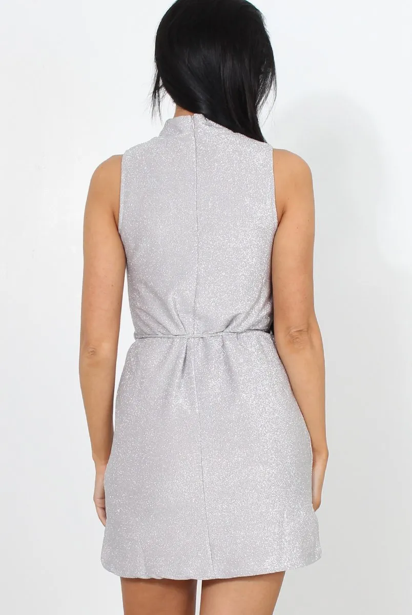 Eli Silver Glitter High Neck Dress