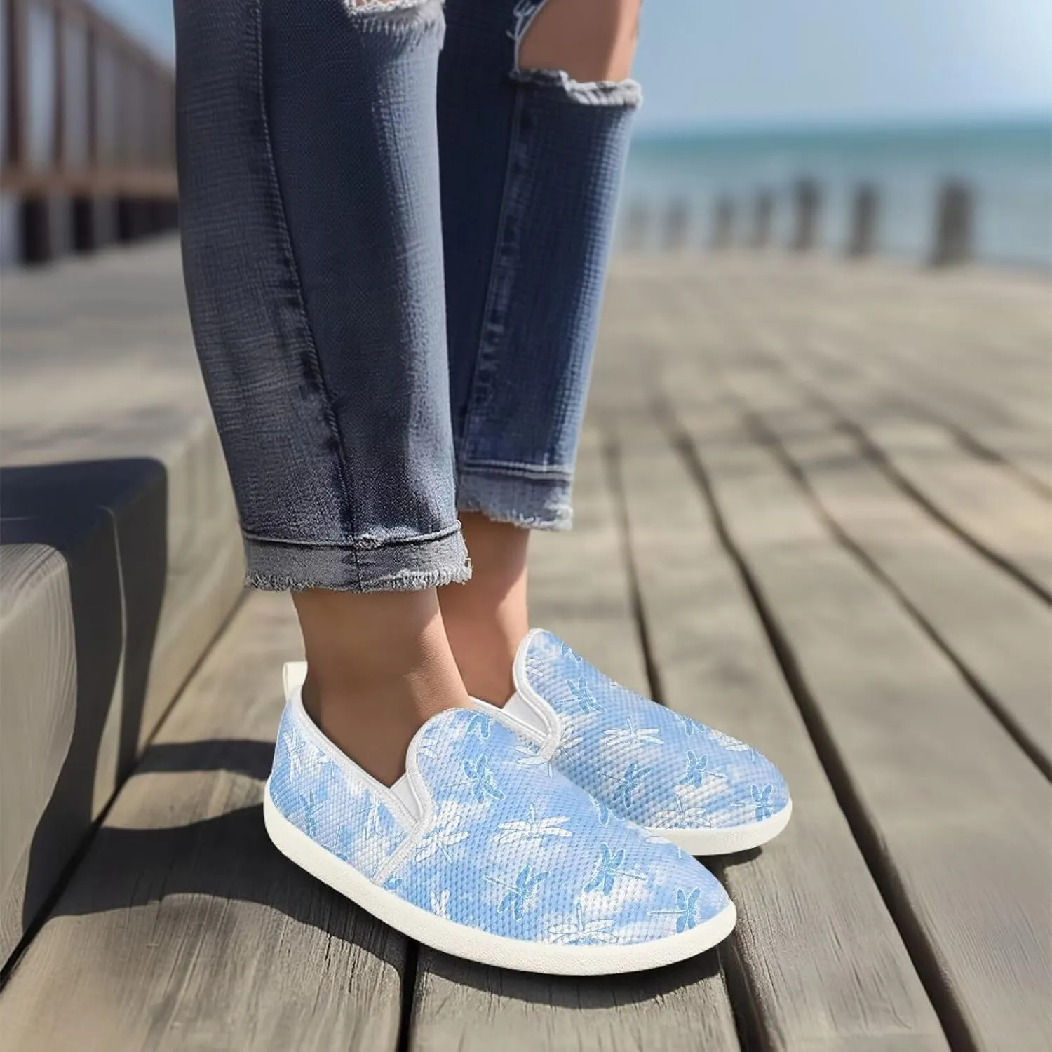 Fashion Wide Barefoot for Women Printing Shoes Lightweight Walking Casual Slip Ons Comfortable Art Painted Soft Shoes US Size 6-11