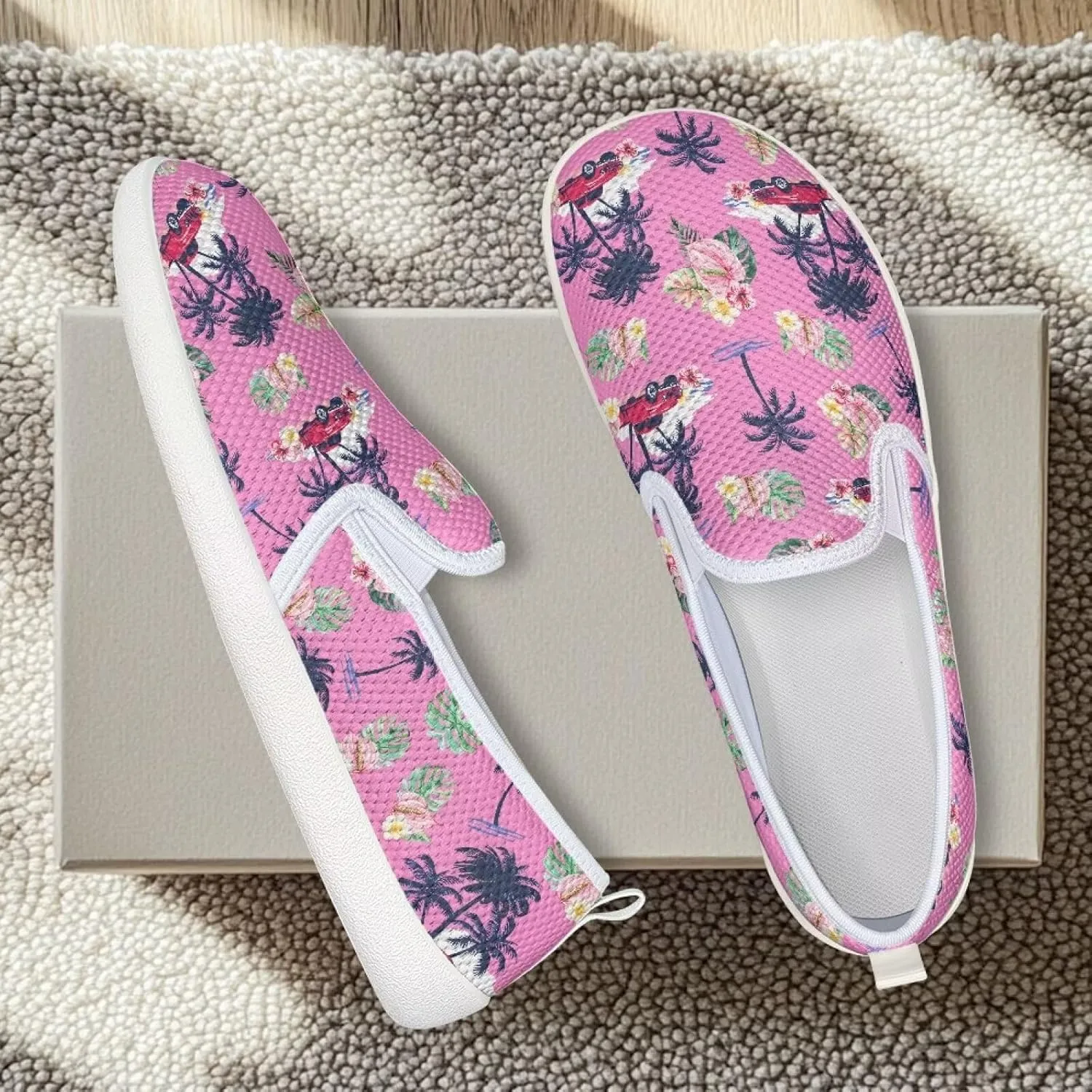 Fashion Wide Barefoot for Women Printing Shoes Lightweight Walking Casual Slip Ons Comfortable Art Painted Soft Shoes US Size 6-11