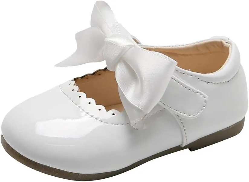 Girls Bow Sneaker Kids Flower Girl Dress Shoes Girl Ballet Flat Prty School Shoes Wedding Leather Soft Sole Non Slip