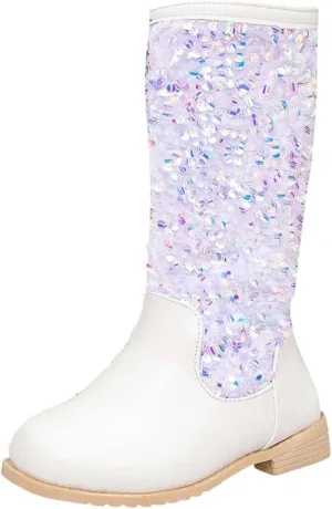 Girls Cowboy Boots Kids Toddler Glitter Western Cowgirl Boots Sequins Trendy Zipper Color Block Sparkly Riding Shoes