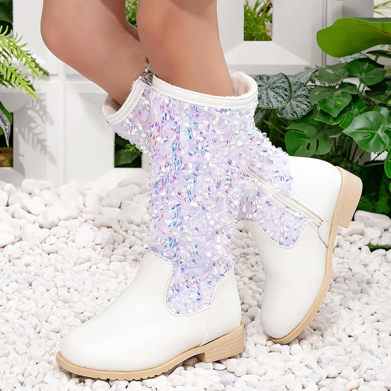 Girls Cowboy Boots Kids Toddler Glitter Western Cowgirl Boots Sequins Trendy Zipper Color Block Sparkly Riding Shoes