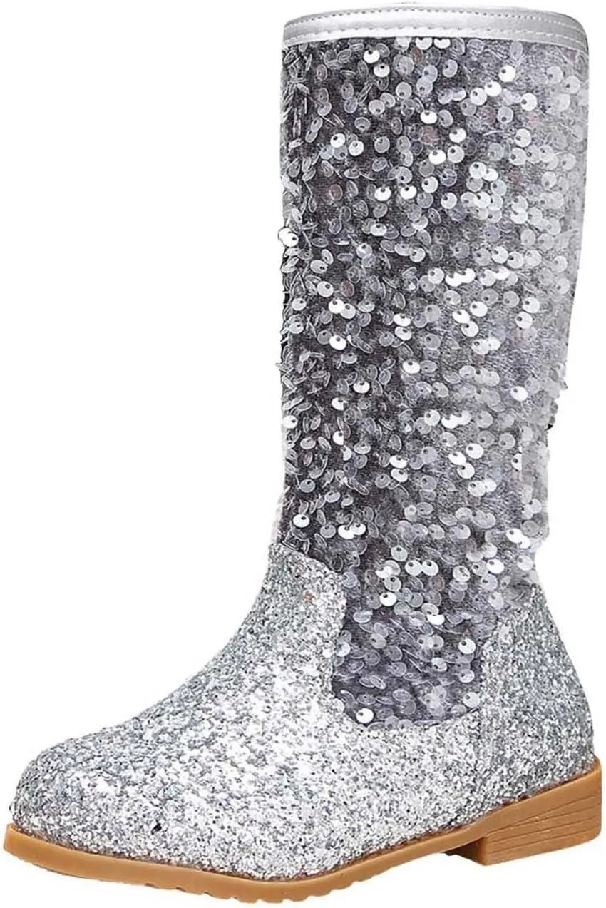 Girls Cowboy Boots Kids Toddler Glitter Western Cowgirl Boots Sequins Trendy Zipper Color Block Sparkly Riding Shoes