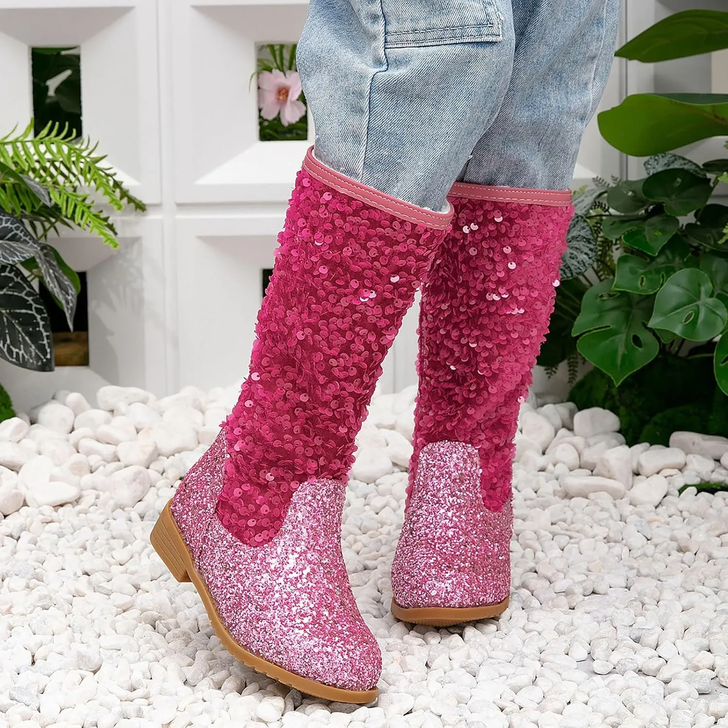 Girls Cowboy Boots Kids Toddler Glitter Western Cowgirl Boots Sequins Trendy Zipper Color Block Sparkly Riding Shoes