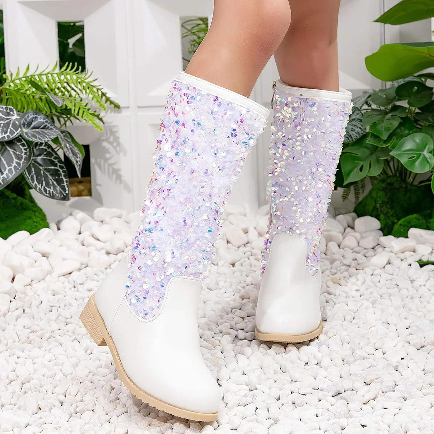 Girls Cowboy Boots Kids Toddler Glitter Western Cowgirl Boots Sequins Trendy Zipper Color Block Sparkly Riding Shoes