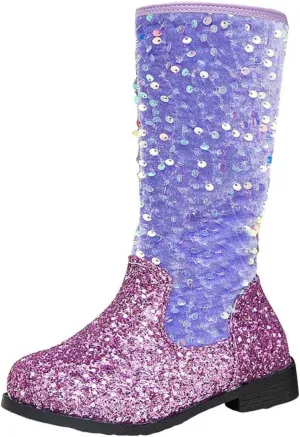 Girls Cowboy Boots Kids Toddler Glitter Western Cowgirl Boots Sequins Trendy Zipper Color Block Sparkly Riding Shoes