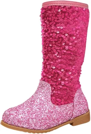 Girls Cowboy Boots Kids Toddler Glitter Western Cowgirl Boots Sequins Trendy Zipper Color Block Sparkly Riding Shoes