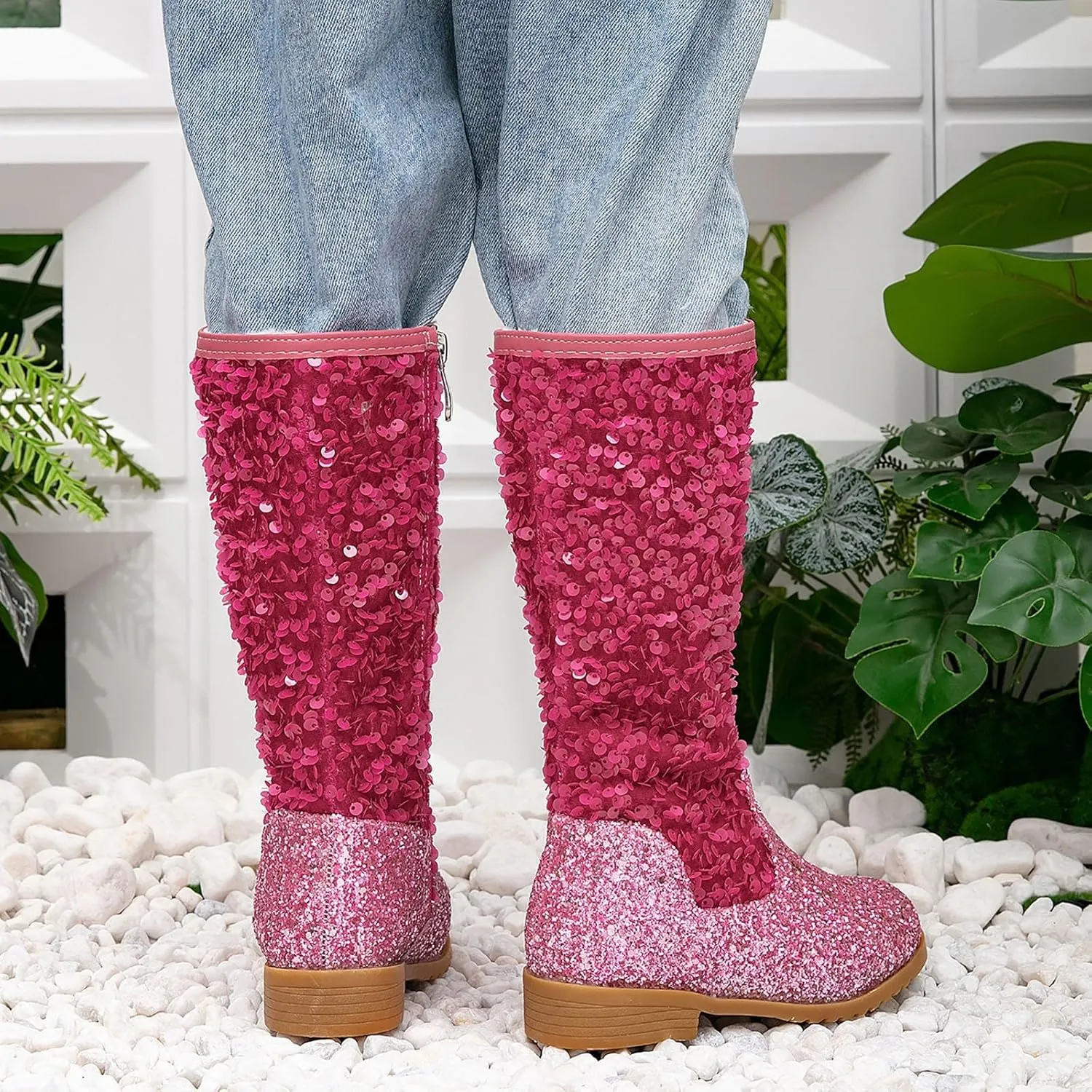 Girls Cowboy Boots Kids Toddler Glitter Western Cowgirl Boots Sequins Trendy Zipper Color Block Sparkly Riding Shoes
