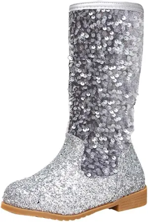 Girls Cowboy Boots Kids Toddler Glitter Western Cowgirl Boots Sequins Trendy Zipper Color Block Sparkly Riding Shoes