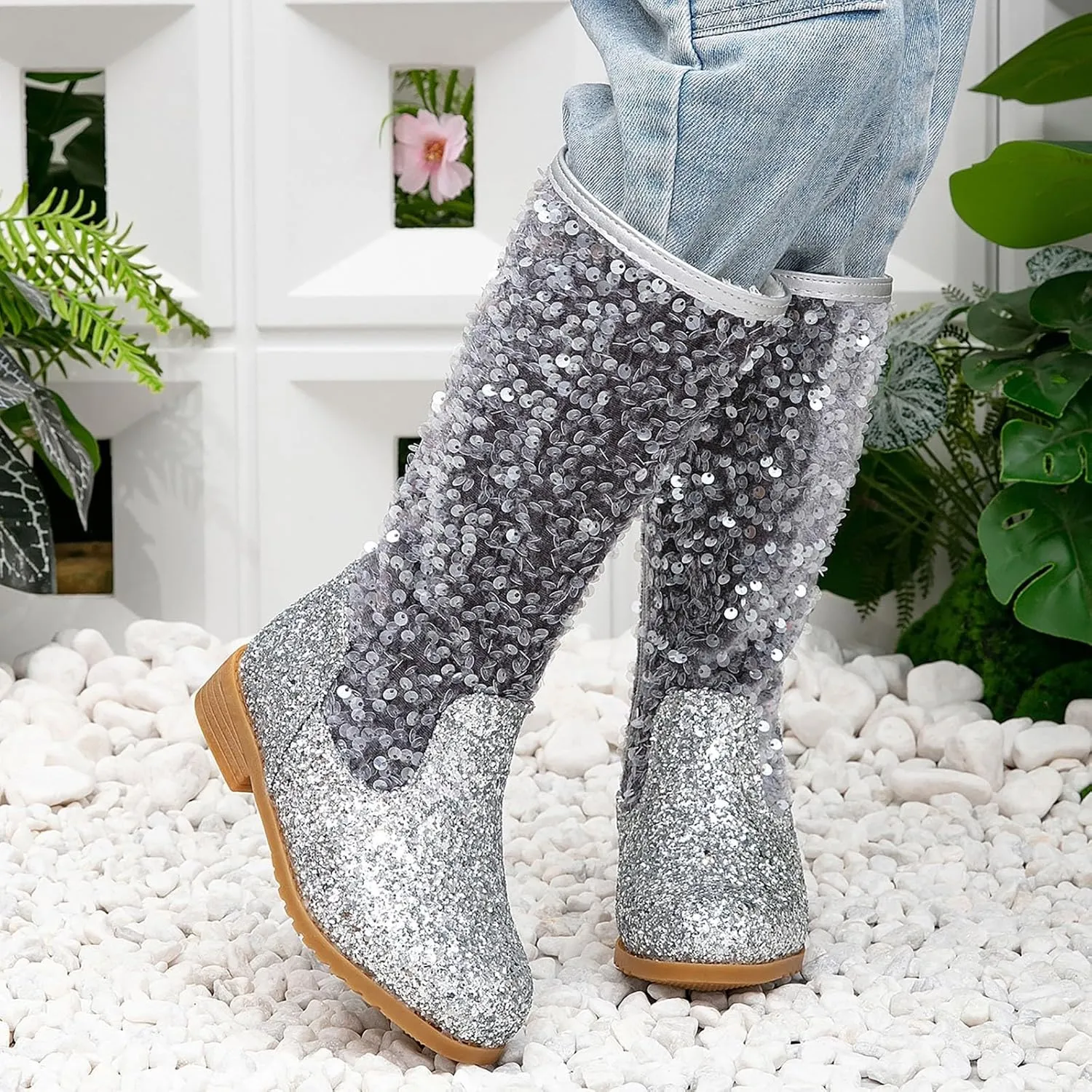 Girls Cowboy Boots Kids Toddler Glitter Western Cowgirl Boots Sequins Trendy Zipper Color Block Sparkly Riding Shoes