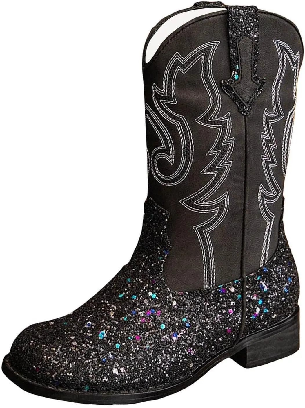 Girls Cowboy Boots Kids Toddler Glitter Western Cowgirl Boots Trendy Mid Calf Zipper Color Block Sparkly Riding Shoes